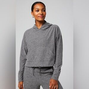 Fabletics Cloud Jersey Cropped Hoodie Size Medium Charcoal Grey Heather